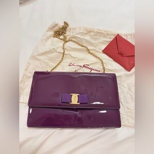 Like New Salvatore Ferragamo Vara Bow Chain Flap Bag - Purple Patent Leather